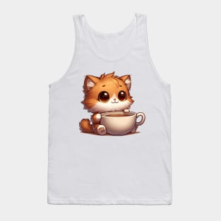 Cozy Kitten in Coffee Cup: Purr-fect Morning Illustration Tank Top